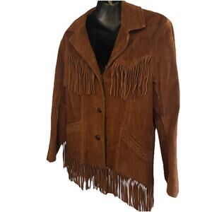 Vintage 1960s/70s Suede Leather Fringe Jacket Hippy Pioneer Way Made In USA